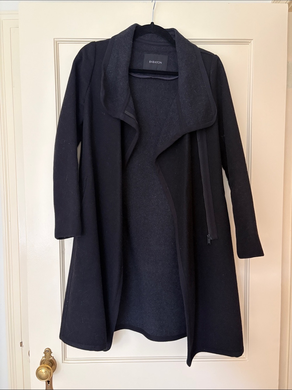 Babaton Black Draped Wool-Blend Trench Coat